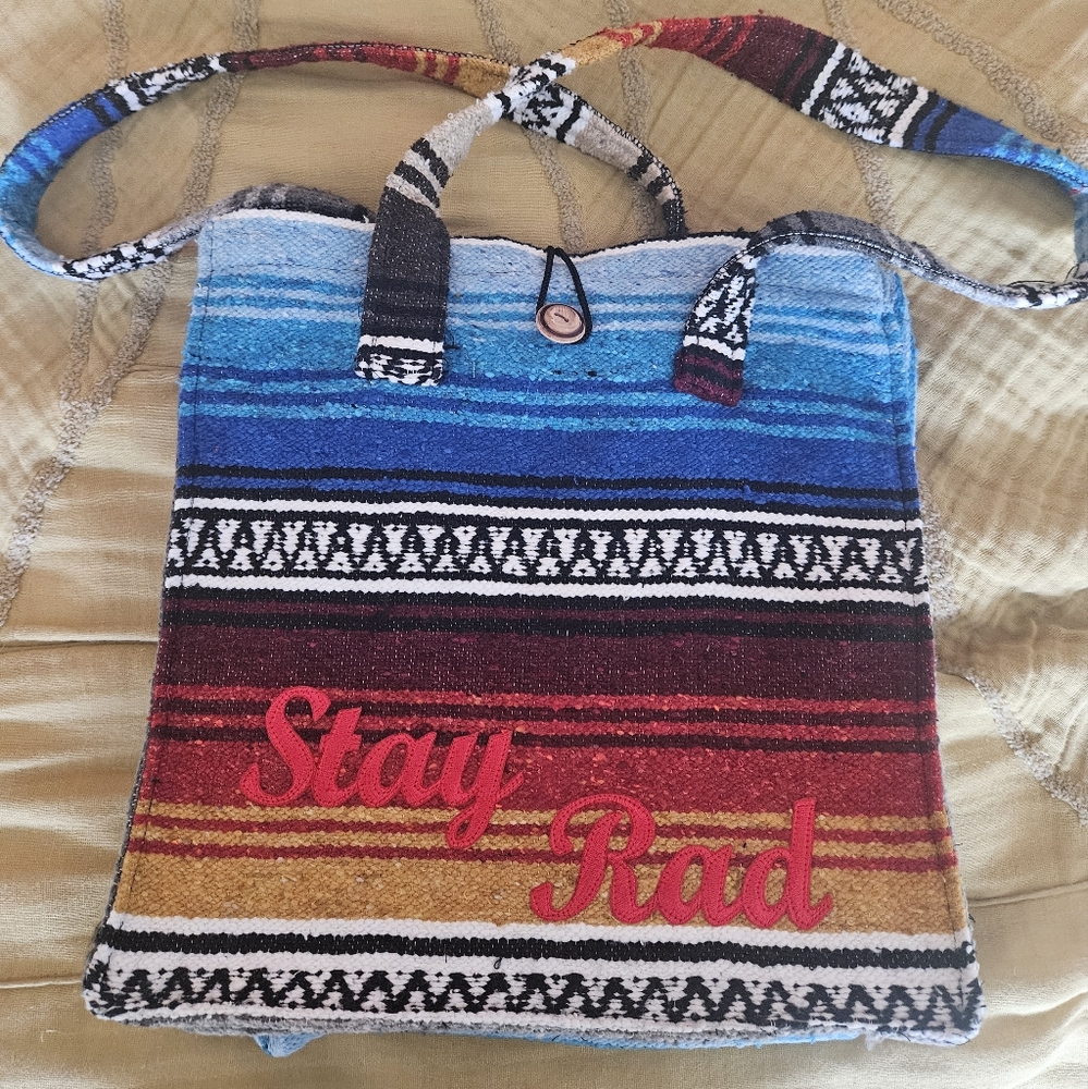 New "STAY RAD" Mexican blanket bag